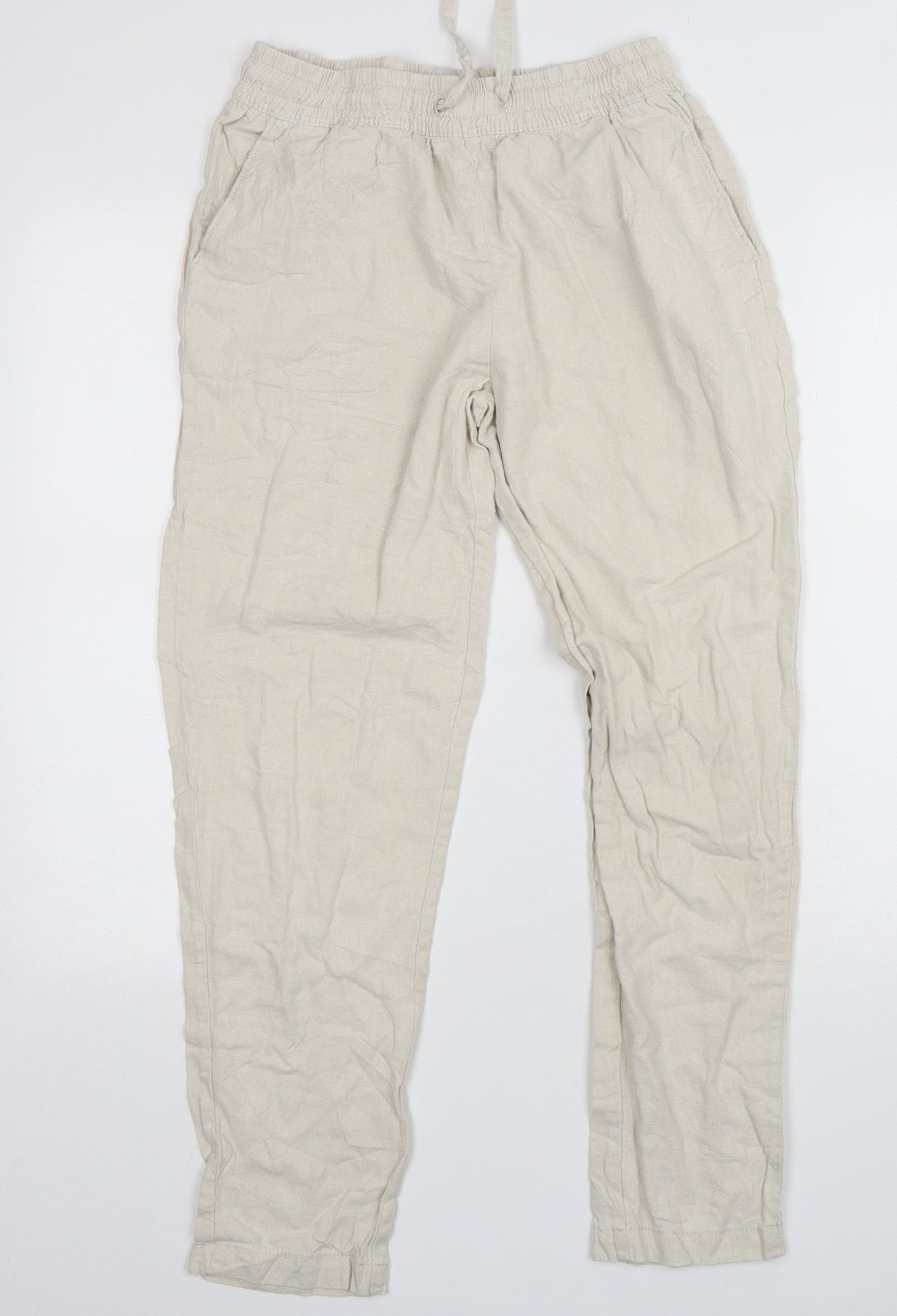 Primark  Womens Beige  Linen Trousers  Size 10 L28 in Regular Drawstring