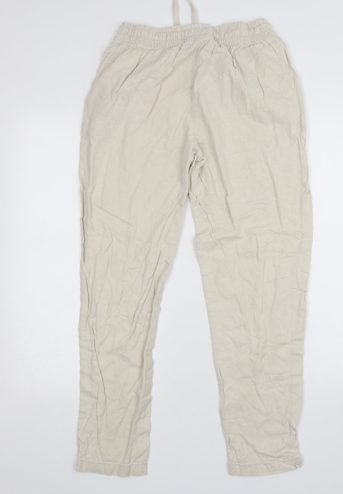 Primark  Womens Beige  Linen Trousers  Size 10 L28 in Regular Drawstring