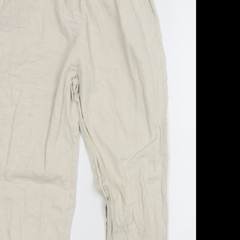 Primark  Womens Beige  Linen Trousers  Size 10 L28 in Regular Drawstring