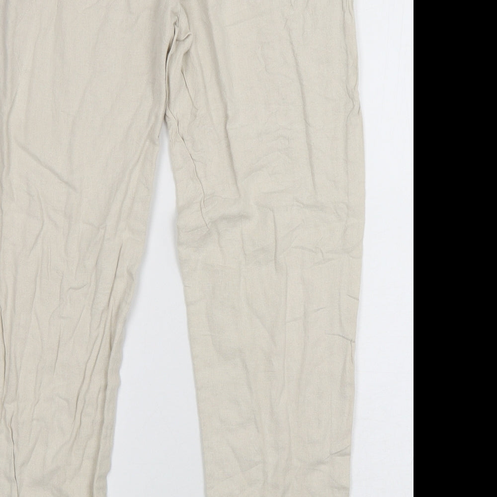 Primark  Womens Beige  Linen Trousers  Size 10 L28 in Regular Drawstring
