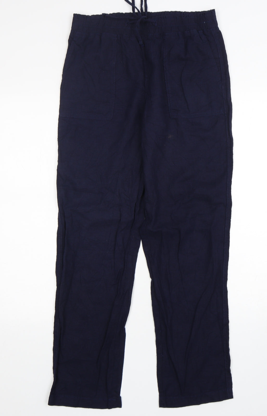 F&F Womens Blue  Linen Trousers  Size 8 L29 in Regular Drawstring
