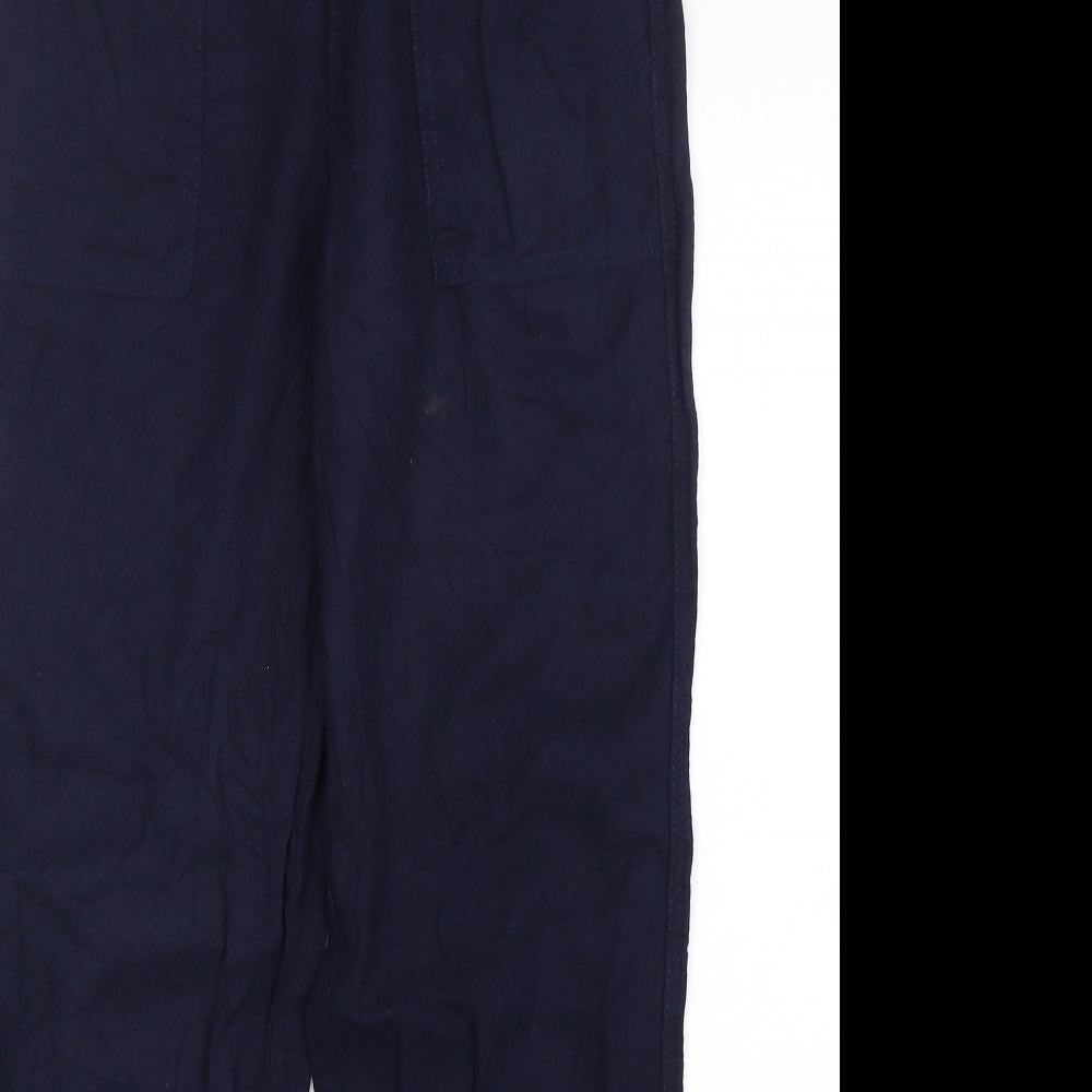 F&F Womens Blue  Linen Trousers  Size 8 L29 in Regular Drawstring