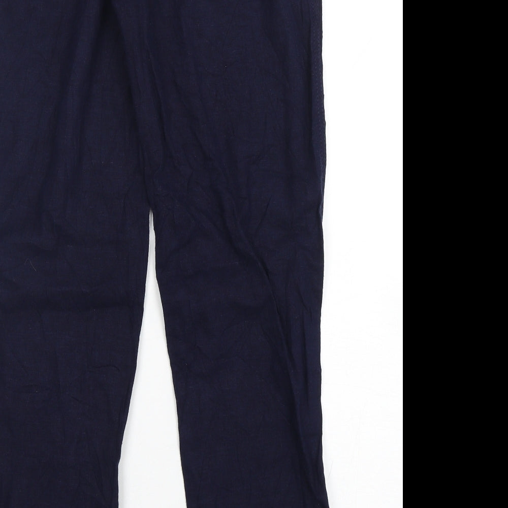 F&F Womens Blue  Linen Trousers  Size 8 L29 in Regular Drawstring