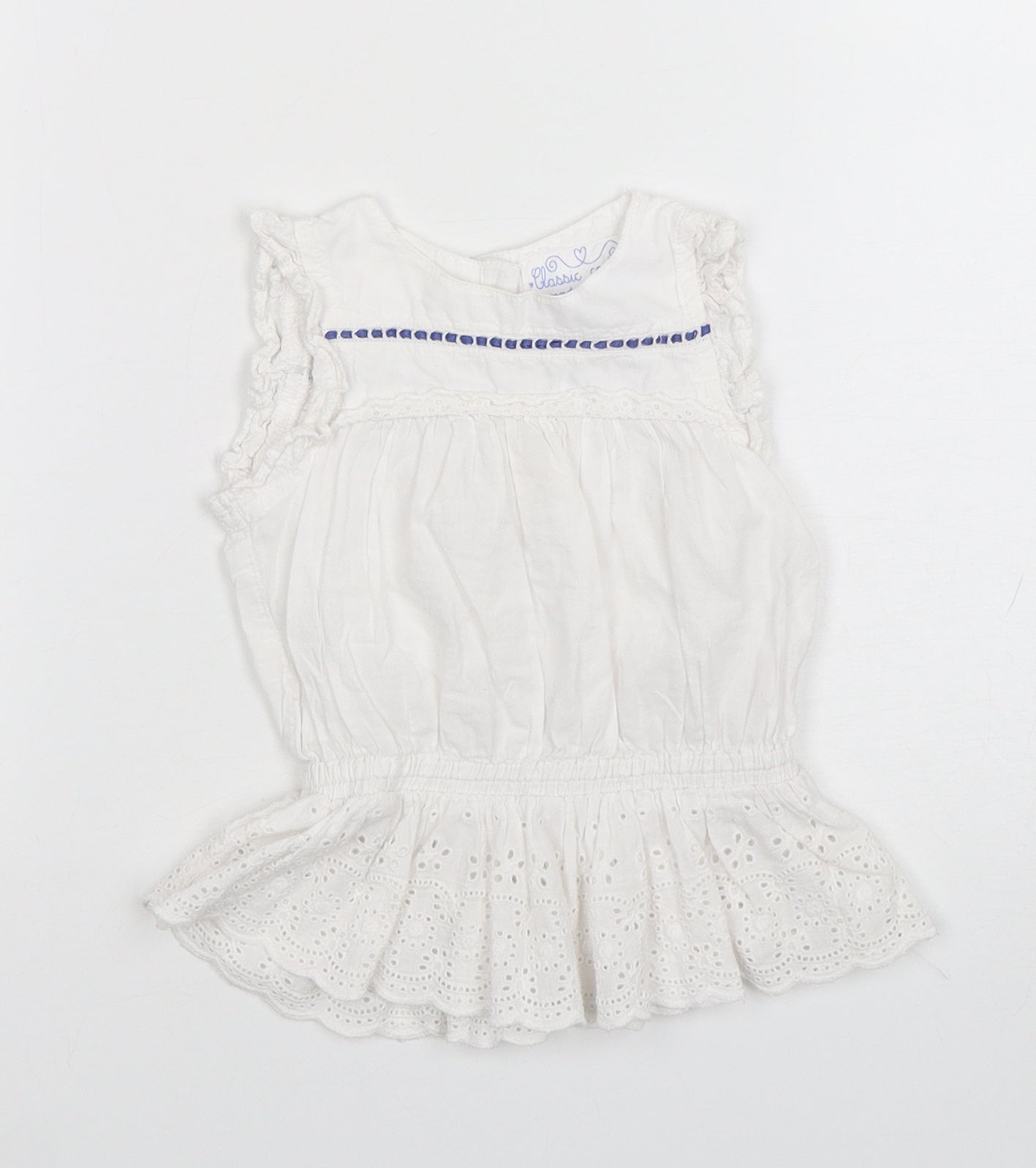 Young Dimensions  Girls White  Cotton A-Line  Size 9-12 Months  Round Neck Pullover