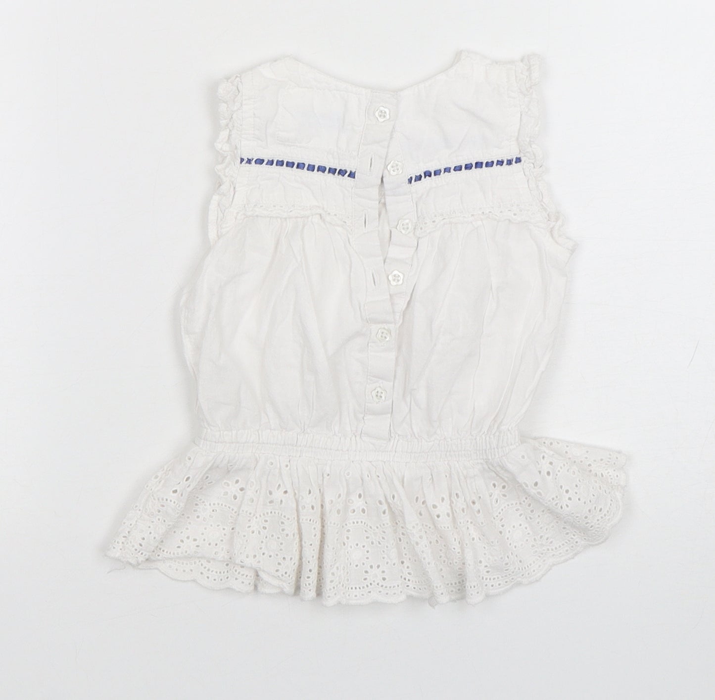 Young Dimensions  Girls White  Cotton A-Line  Size 9-12 Months  Round Neck Pullover