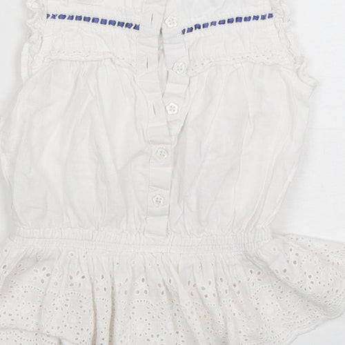 Young Dimensions  Girls White  Cotton A-Line  Size 9-12 Months  Round Neck Pullover
