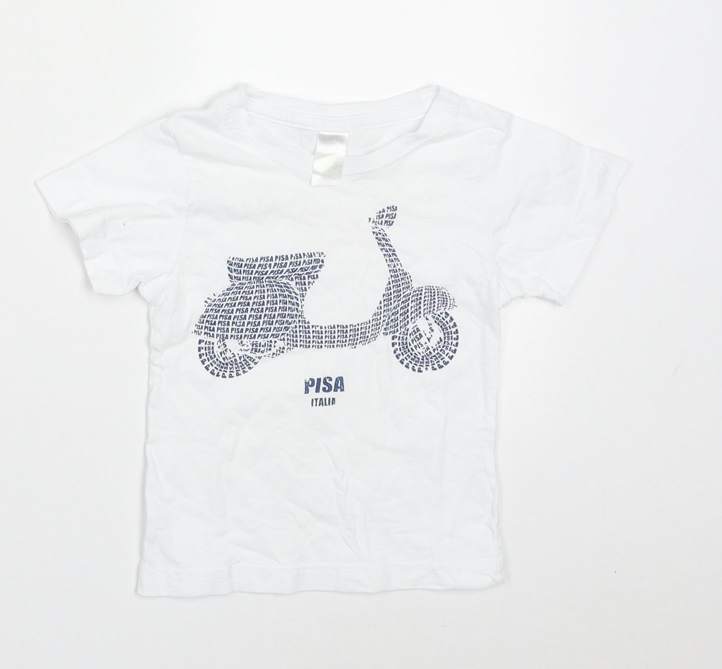 Preworn Boys White  Cotton Basic T-Shirt Size 2 Years Crew Neck Pullover - pisa italia