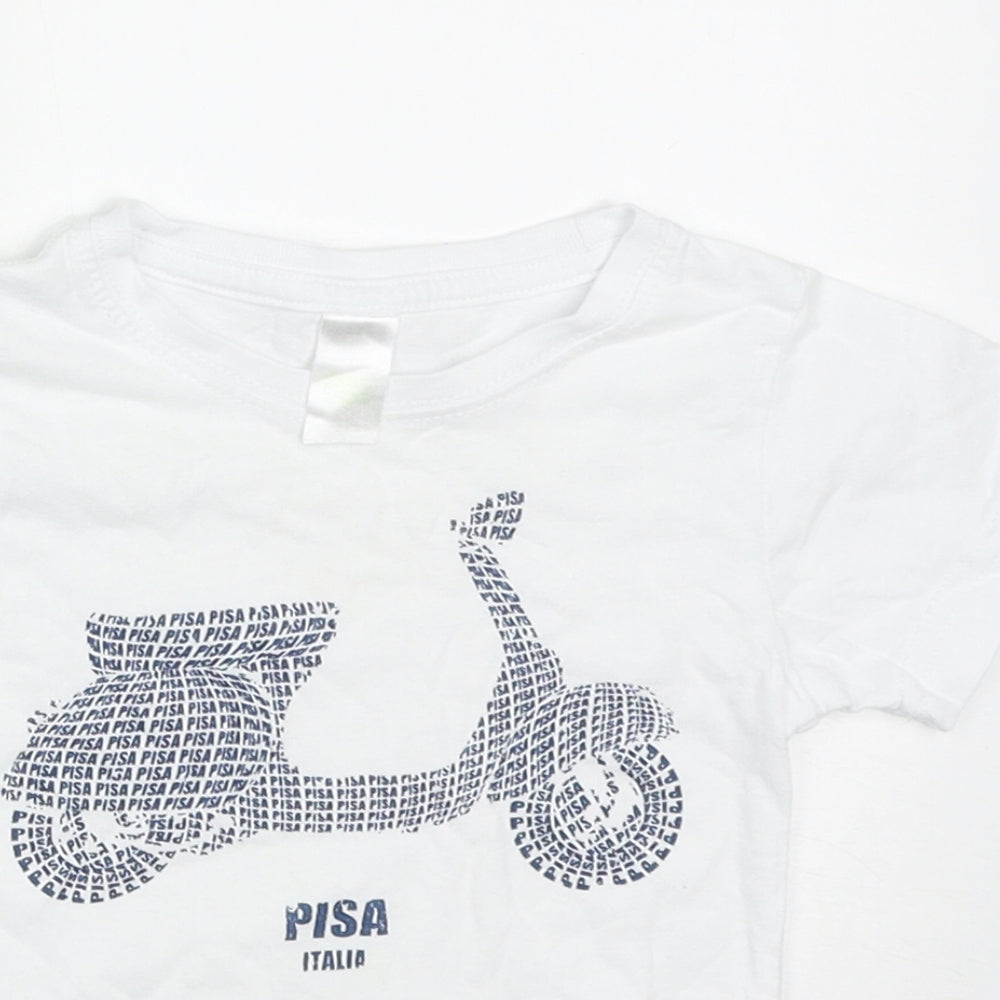Preworn Boys White  Cotton Basic T-Shirt Size 2 Years Crew Neck Pullover - pisa italia