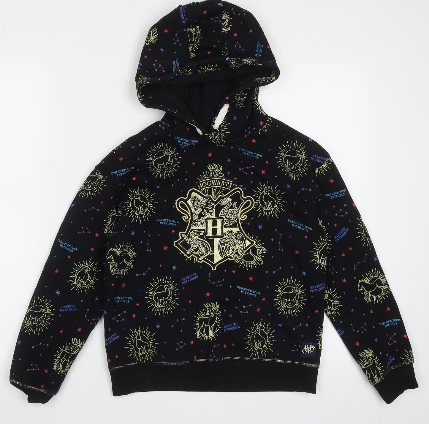 Marks and Spencer Girls Black Geometric Cotton Pullover Hoodie Size 10-11 Years  Pullover - Harry potter