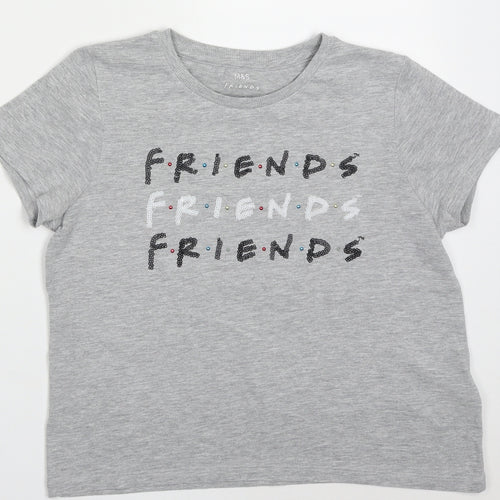 Marks and Spencer Girls Grey  Cotton Basic T-Shirt Size 11-12 Years Crew Neck Pullover - friends