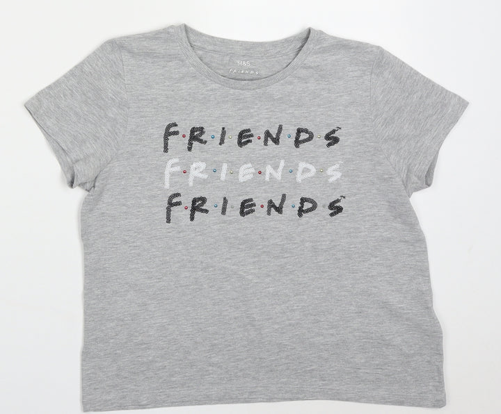 Marks and Spencer Girls Grey Cotton Basic T-Shirt Size 11-12 Years Crew Neck Pullover - friends