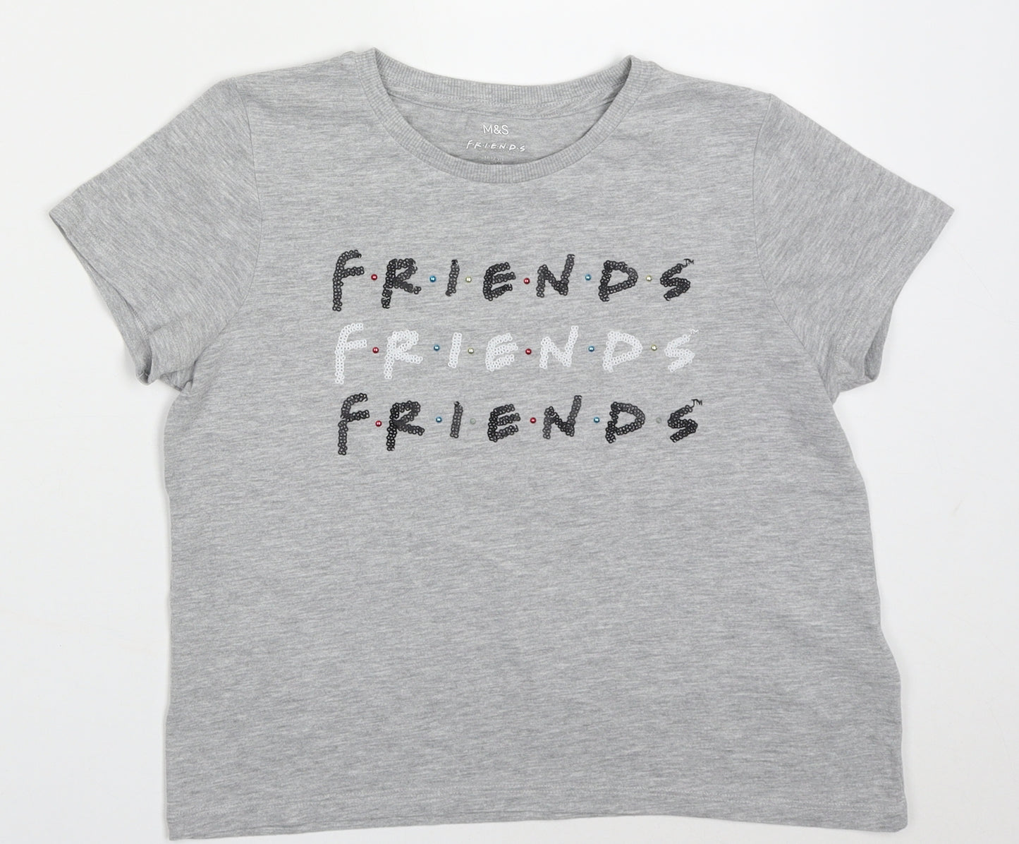 Marks and Spencer Girls Grey  Cotton Basic T-Shirt Size 11-12 Years Crew Neck Pullover - friends