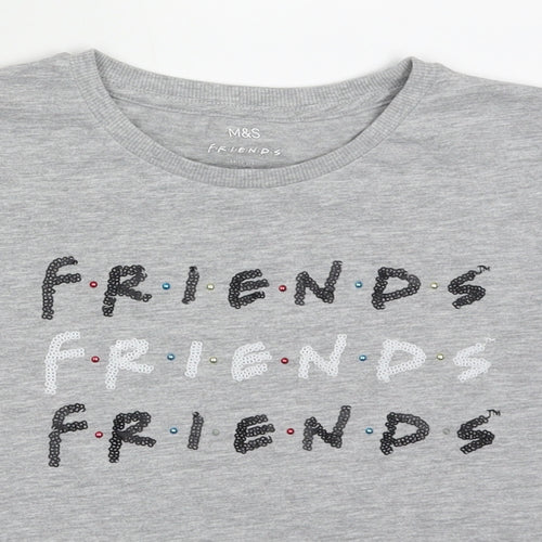 Marks and Spencer Girls Grey  Cotton Basic T-Shirt Size 11-12 Years Crew Neck Pullover - friends