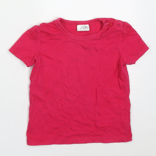 F&F Girls Pink  Cotton Basic T-Shirt Size 9-12 Months Crew Neck Button