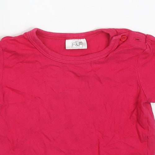 F&F Girls Pink  Cotton Basic T-Shirt Size 9-12 Months Crew Neck Button