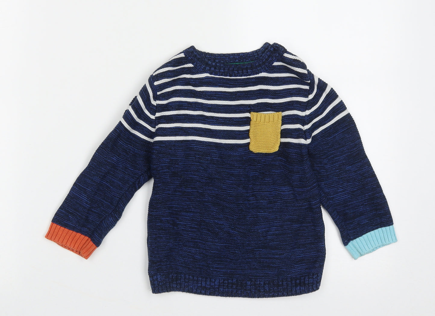 NEXT Boys Blue Crew Neck Striped Cotton Pullover Jumper Size 12-13 Years  Button