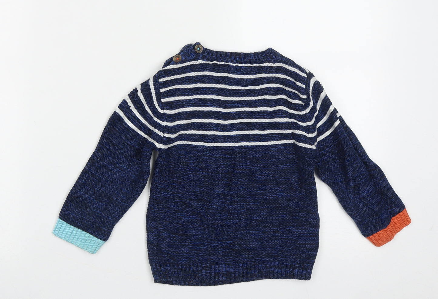 NEXT Boys Blue Crew Neck Striped Cotton Pullover Jumper Size 12-13 Years  Button