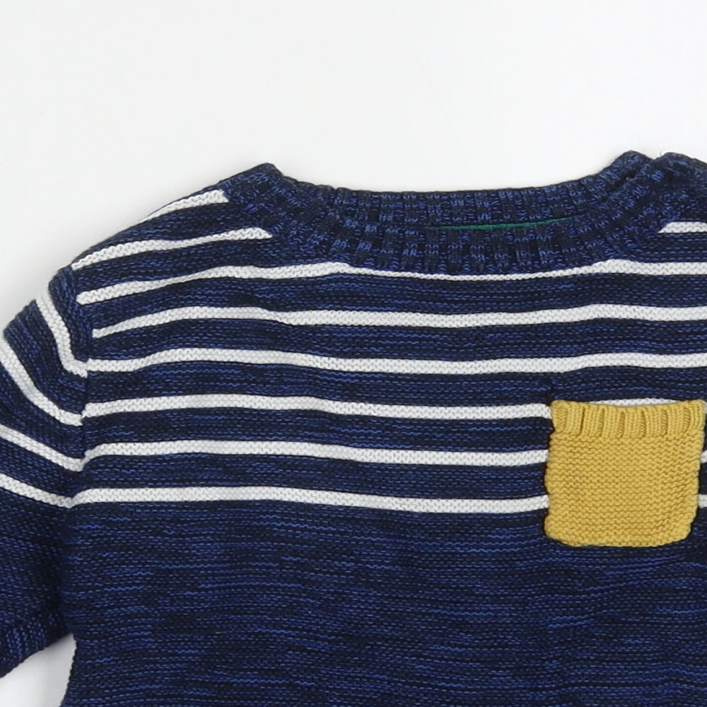 NEXT Boys Blue Crew Neck Striped Cotton Pullover Jumper Size 12-13 Years  Button