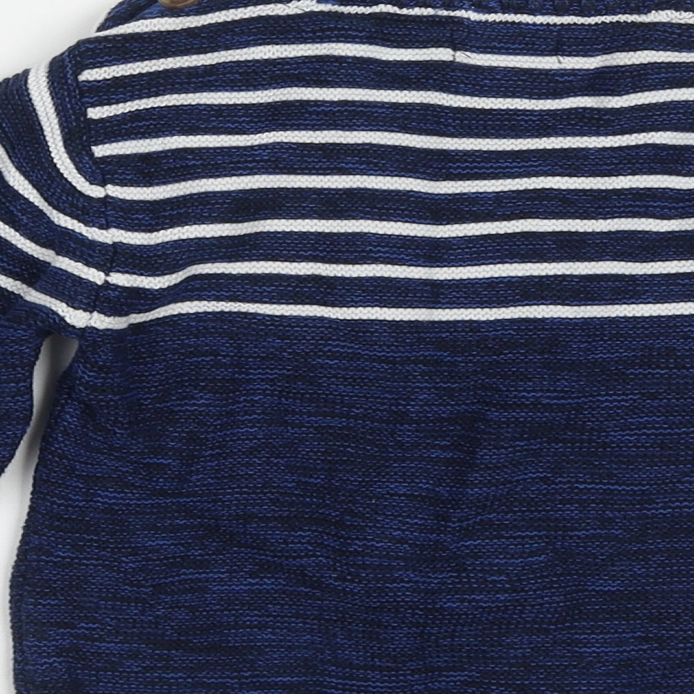 NEXT Boys Blue Crew Neck Striped Cotton Pullover Jumper Size 12-13 Years  Button