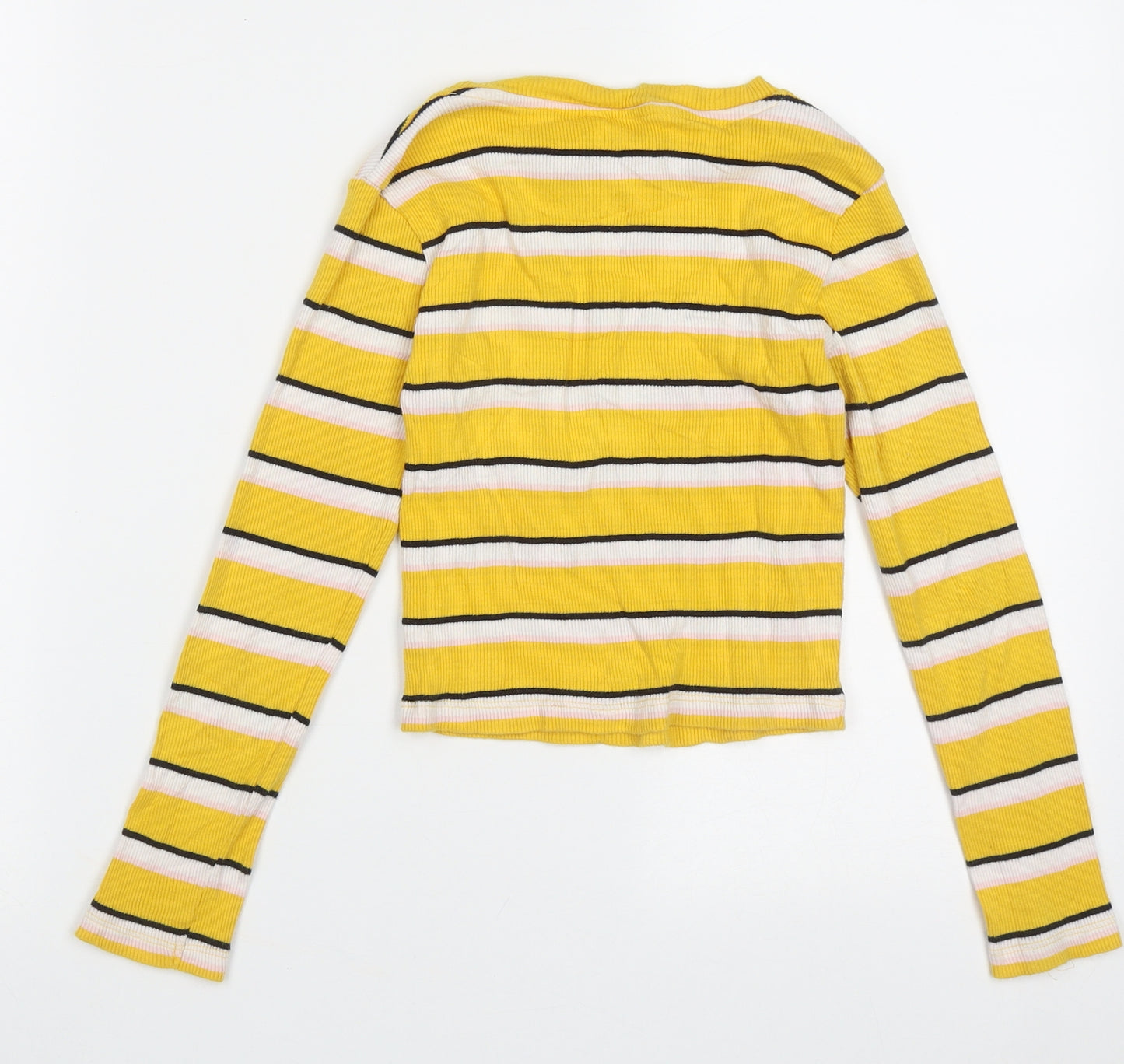 Miss Evie Girls Yellow Striped Cotton Basic Casual Size 9-10 Years Crew Neck Pullover