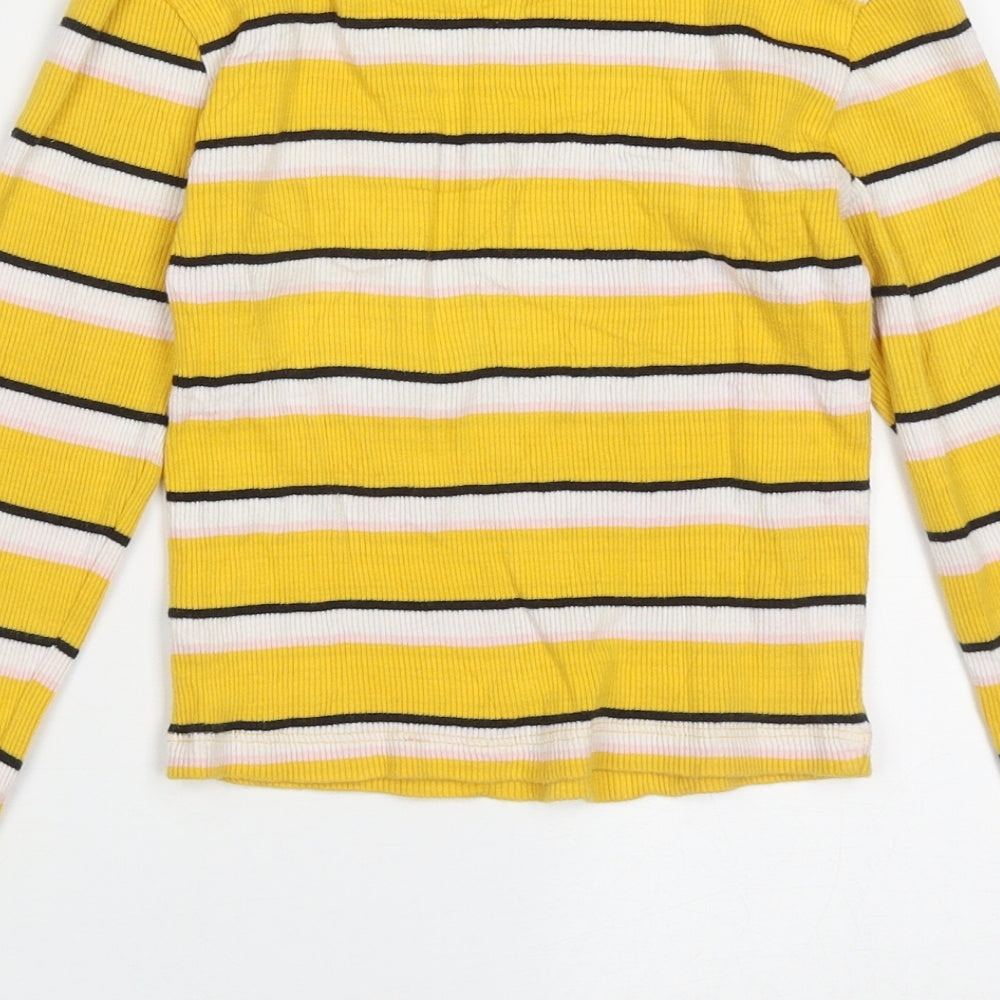 Miss Evie Girls Yellow Striped Cotton Basic Casual Size 9-10 Years Crew Neck Pullover