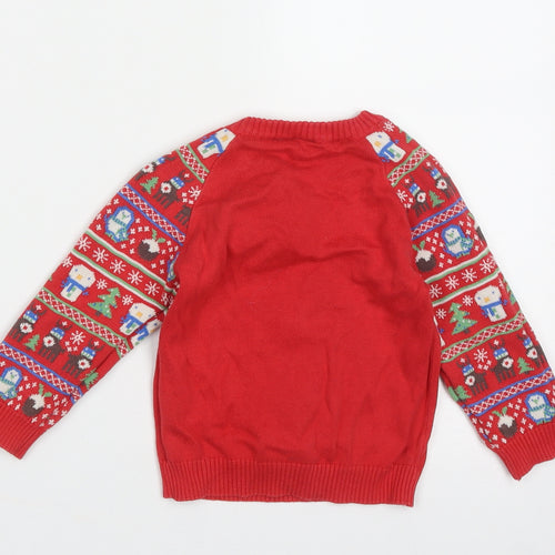 TU Boys Red Geometric Cotton Pullover Jumper Size 12-18 Months  Button - snow man