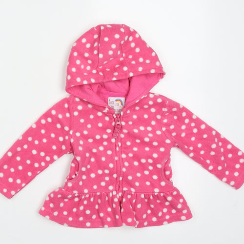 Dunnes Stores Girls Pink Polka Dot Polyester Full Zip Jumper Size 6-9 Months  Zip
