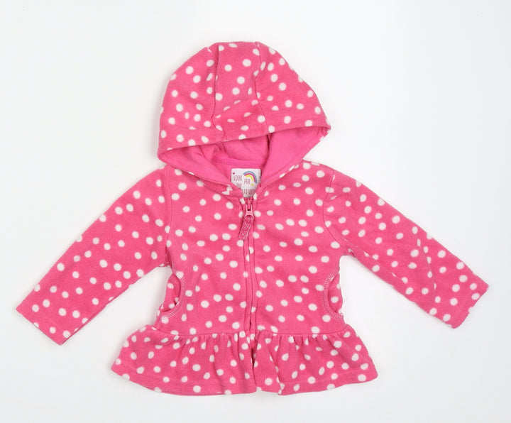 Dunnes Stores Girls Pink Polka Dot Polyester Full Zip Jumper Size 6-9 Months  Zip