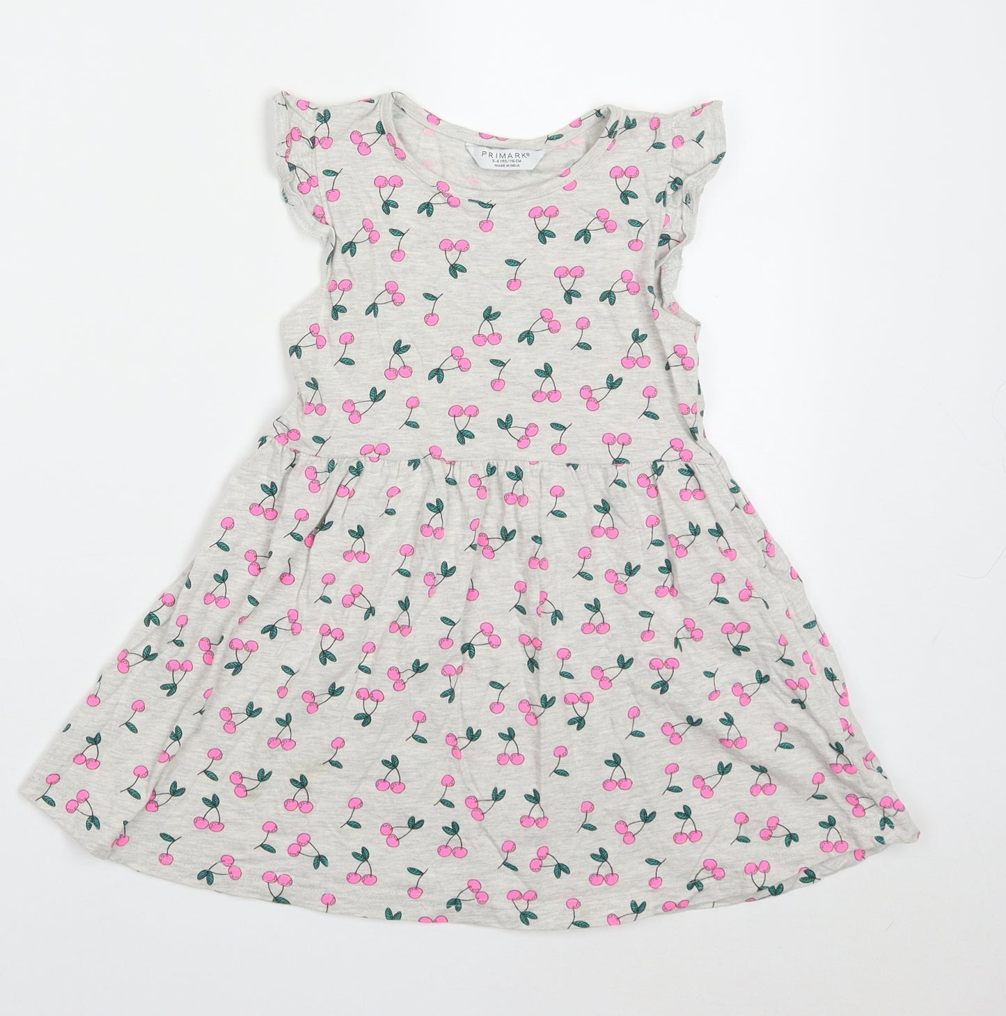 Primark Girls Grey Geometric Cotton A-Line  Size 5-6 Years  Crew Neck Pullover - Cherry pattern