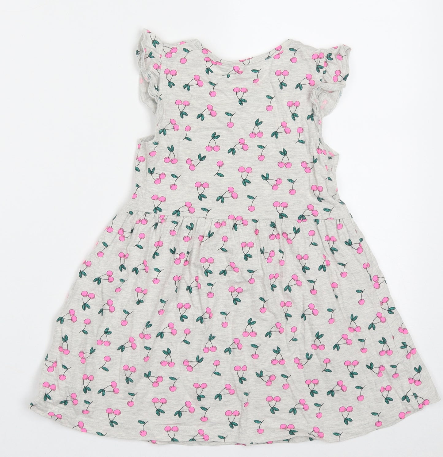 Primark Girls Grey Geometric Cotton A-Line  Size 5-6 Years  Crew Neck Pullover - Cherry pattern