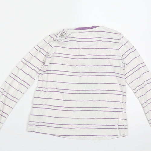 Marks and Spencer Girls White Striped Cotton Basic Casual Size 5-6 Years Crew Neck Pullover - little roller girl