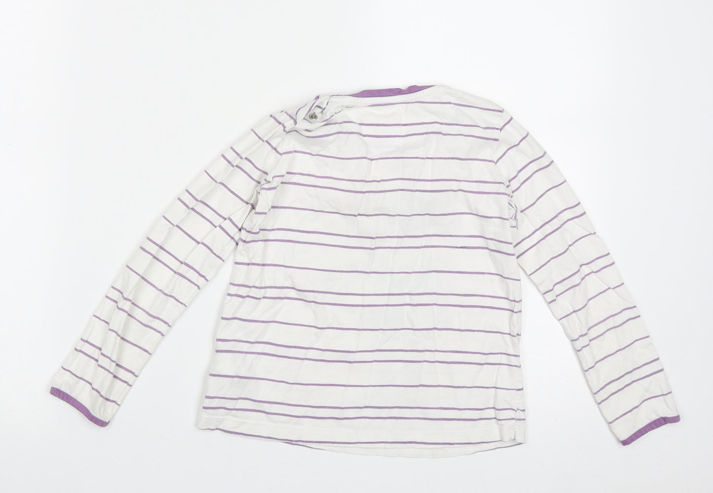 Marks and Spencer Girls White Striped Cotton Basic Casual Size 5-6 Years Crew Neck Pullover - little roller girl