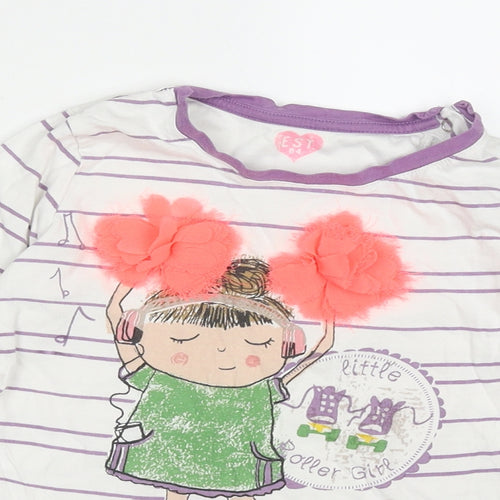 Marks and Spencer Girls White Striped Cotton Basic Casual Size 5-6 Years Crew Neck Pullover - little roller girl