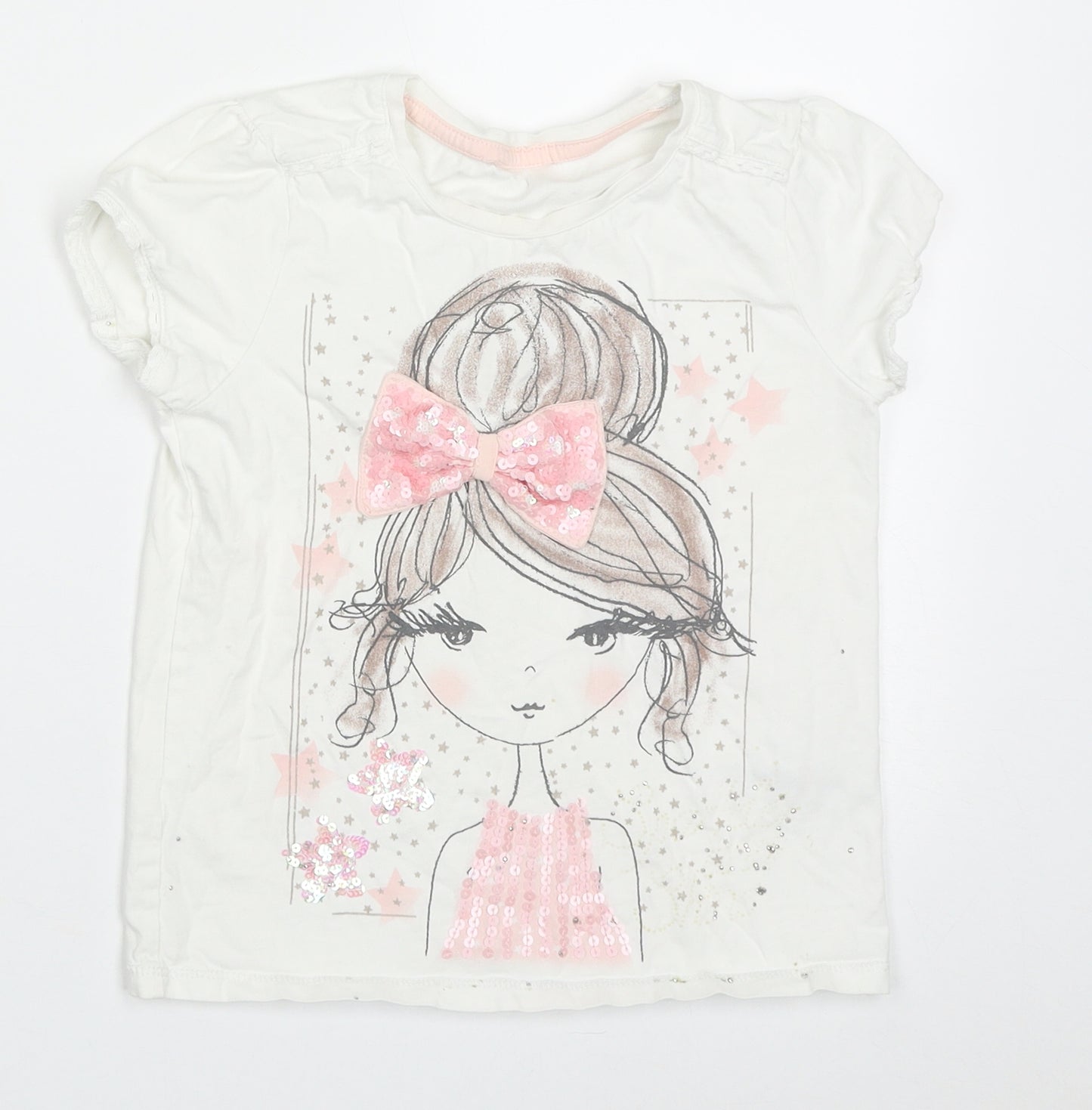 George Girls White  Cotton Basic T-Shirt Size 7-8 Years Crew Neck Pullover