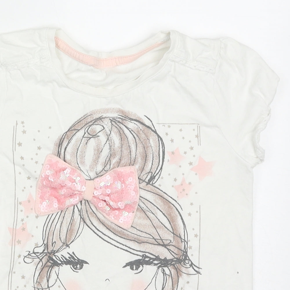 George Girls White  Cotton Basic T-Shirt Size 7-8 Years Crew Neck Pullover