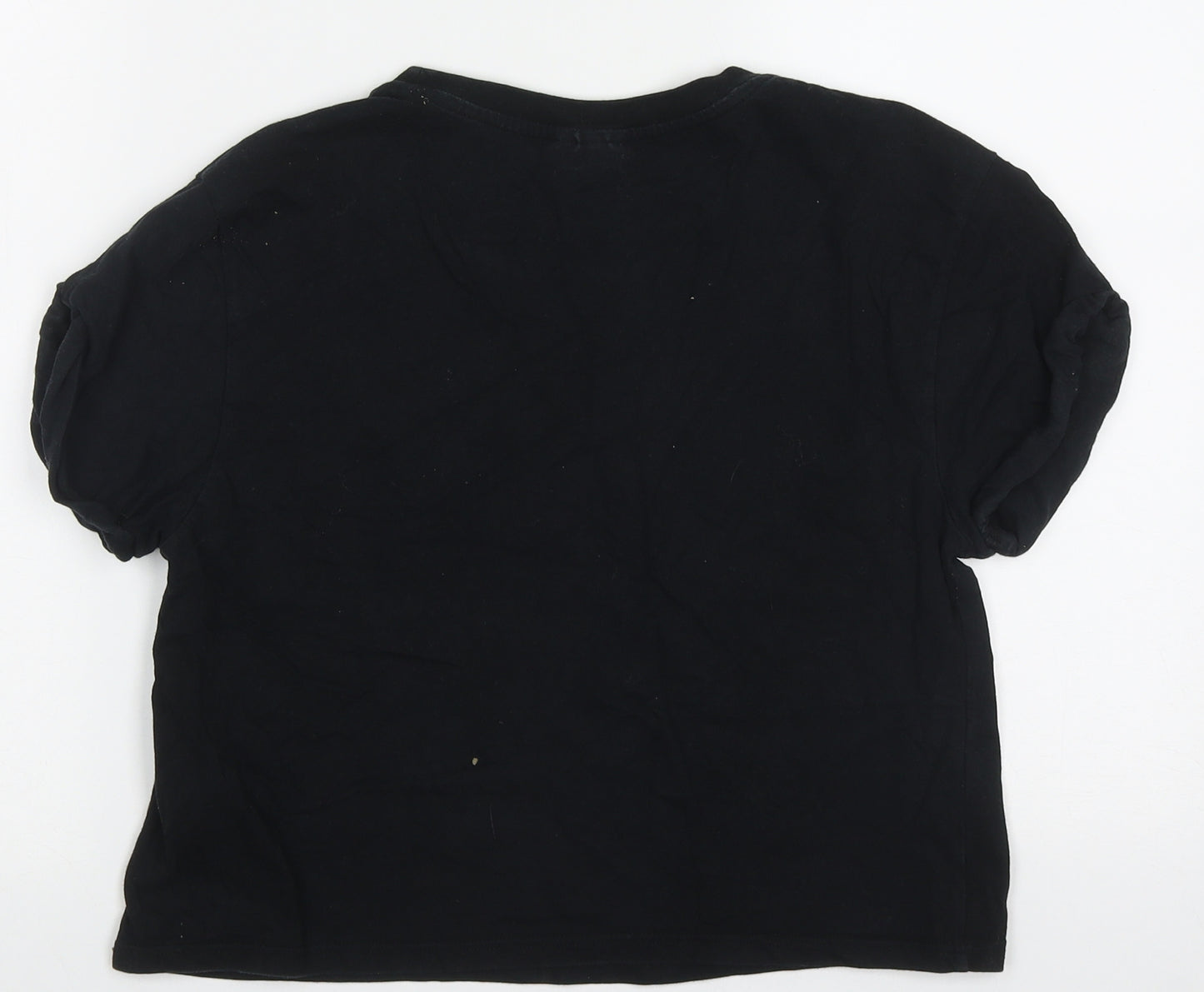 Topshop Womens Black Floral Cotton Cropped T-Shirt Size 8 Crew Neck