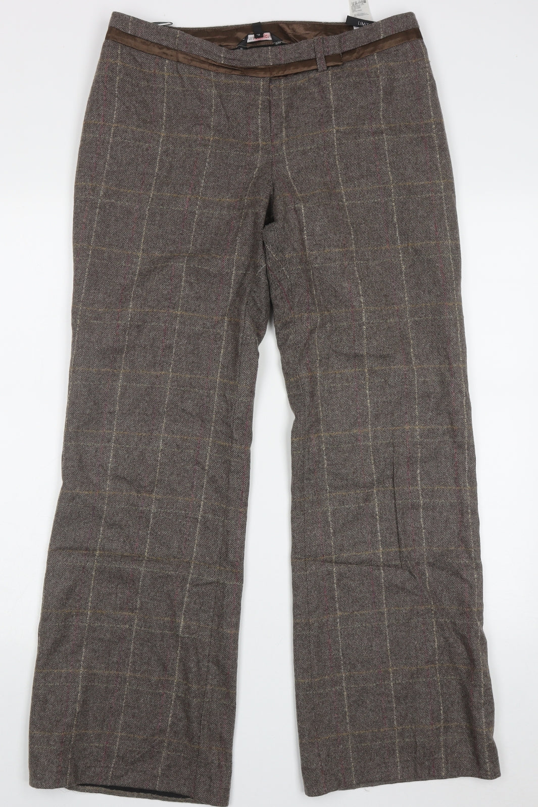 Marks and Spencer Womens Brown Check Wool Trousers  Size 12 L31 in Regular Hook & Eye