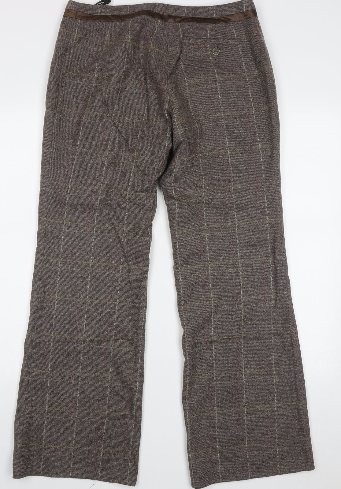 Marks and Spencer Womens Brown Check Wool Trousers  Size 12 L31 in Regular Hook & Eye
