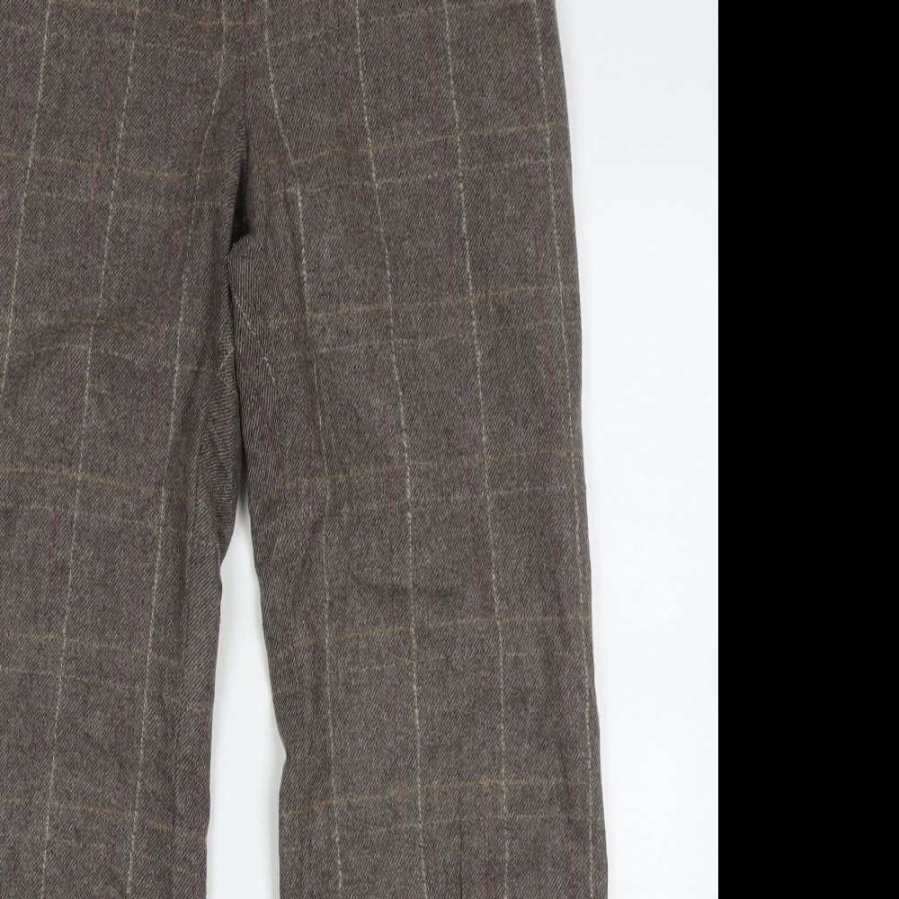 Marks and Spencer Womens Brown Check Wool Trousers  Size 12 L31 in Regular Hook & Eye