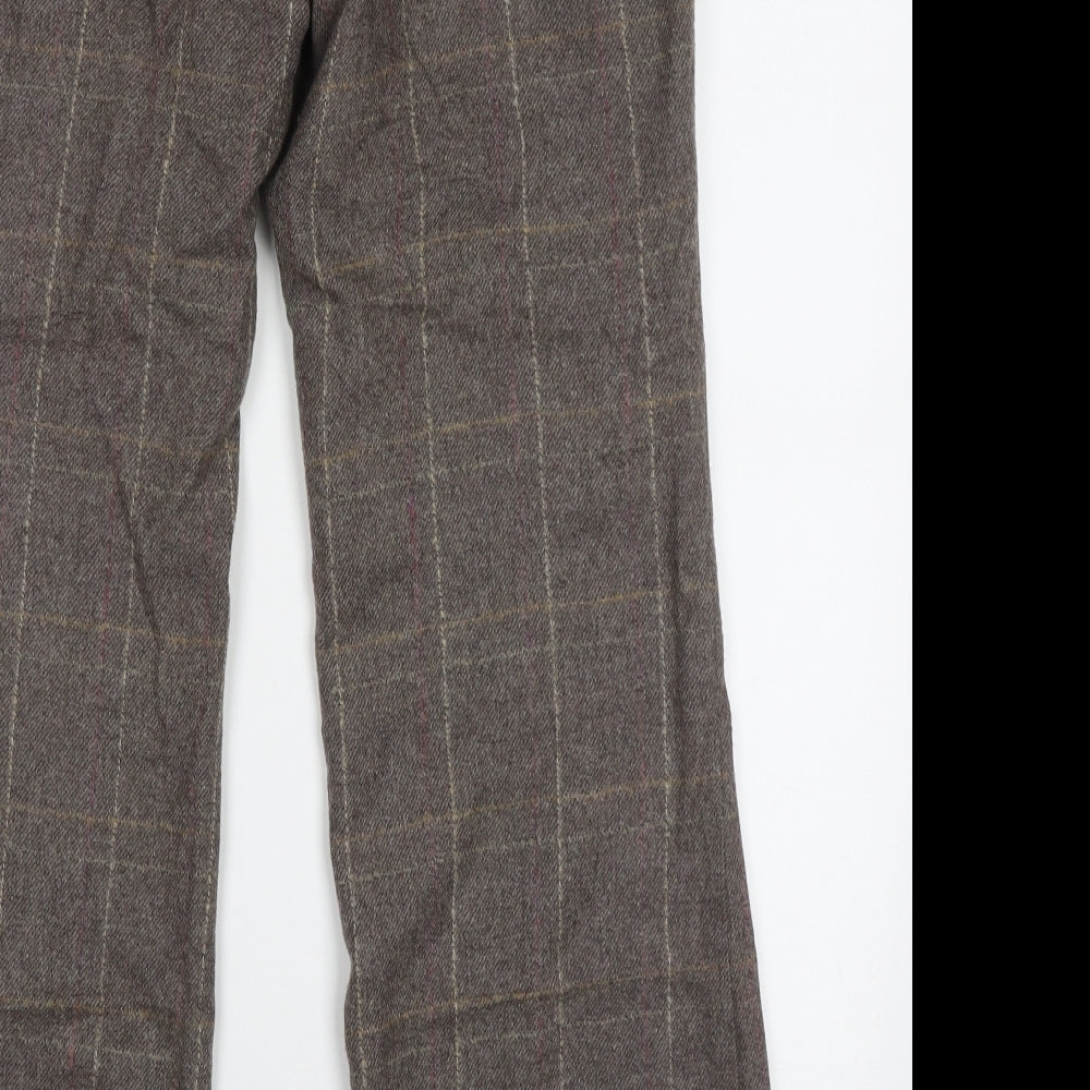 Marks and Spencer Womens Brown Check Wool Trousers  Size 12 L31 in Regular Hook & Eye