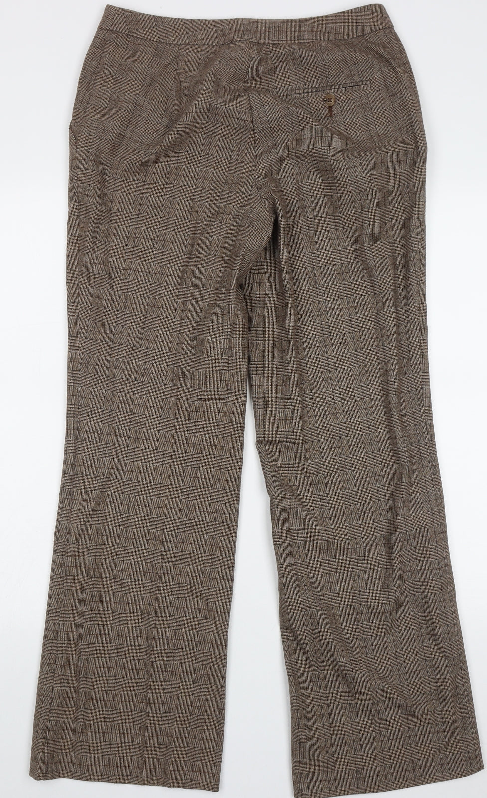 Marks and Spencer Womens Brown Check Polyester Trousers  Size 10 L30 in Regular Hook & Eye