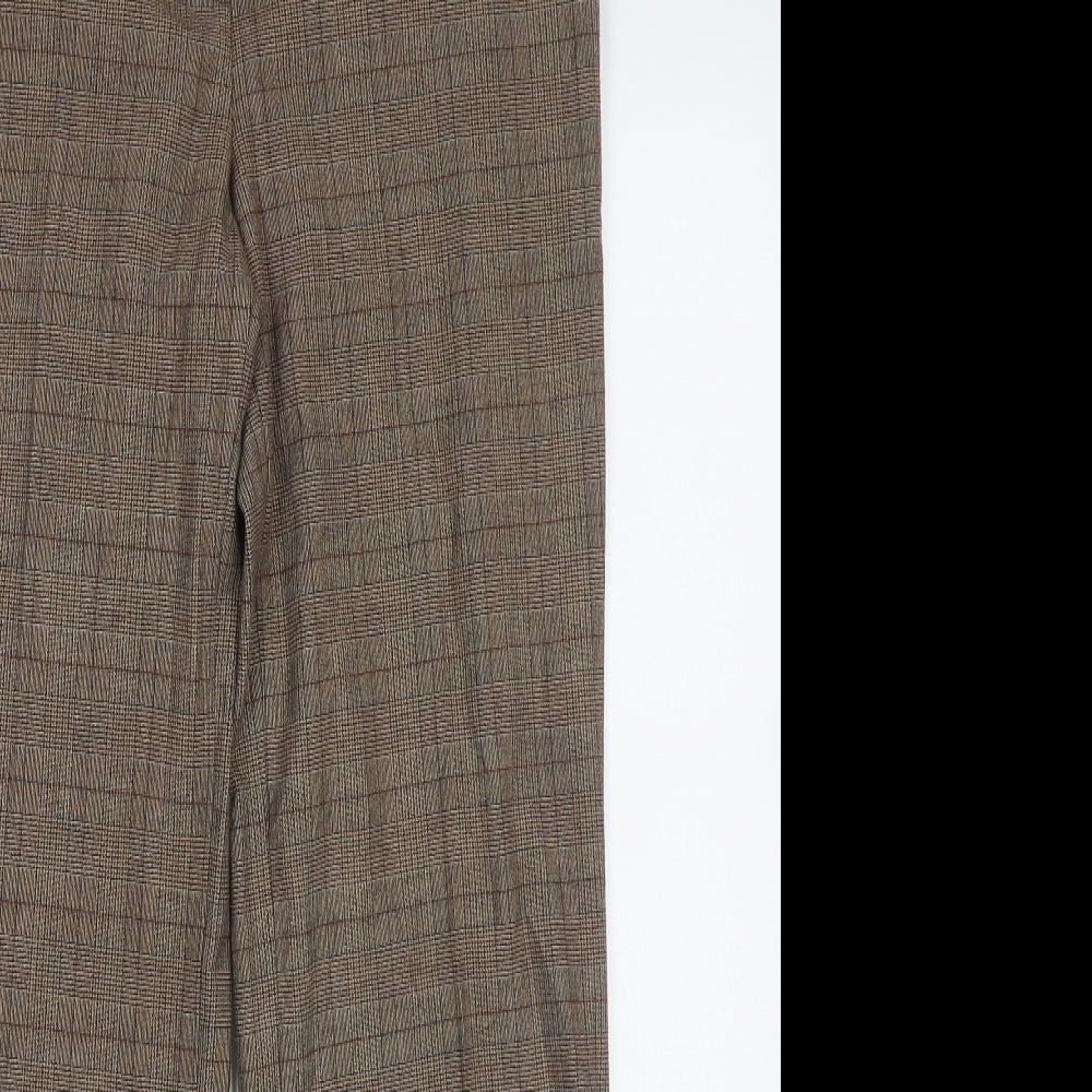 Marks and Spencer Womens Brown Check Polyester Trousers  Size 10 L30 in Regular Hook & Eye