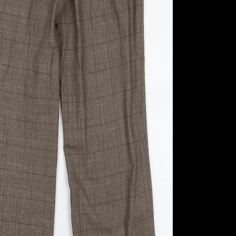 Marks and Spencer Womens Brown Check Polyester Trousers  Size 10 L30 in Regular Hook & Eye