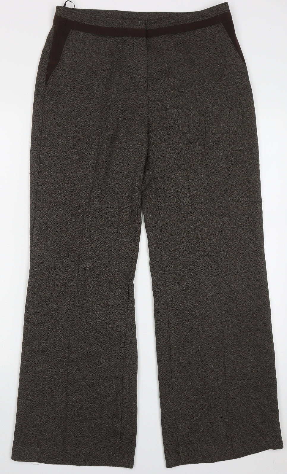 Marks and Spencer Womens Brown  Polyester Trousers  Size 12 L30 in Regular Hook & Eye