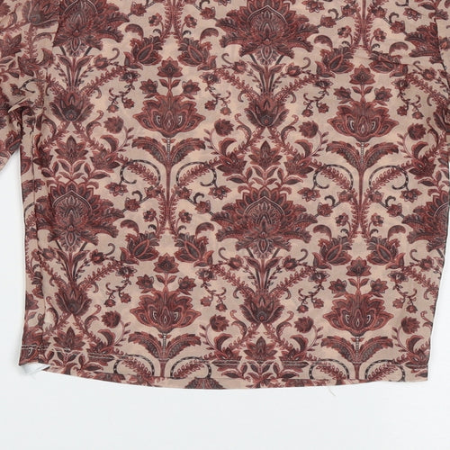 Primark Womens Red Geometric Polyester Cropped T-Shirt Size 2XS Crew Neck