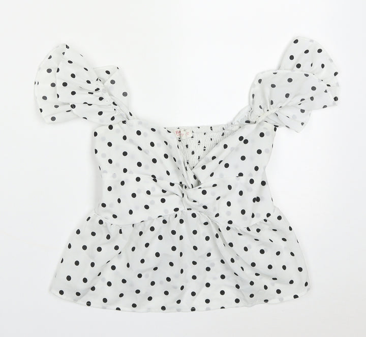 ROMWE Womens White Polka Dot Polyester Cropped Blouse Size M Sweetheart