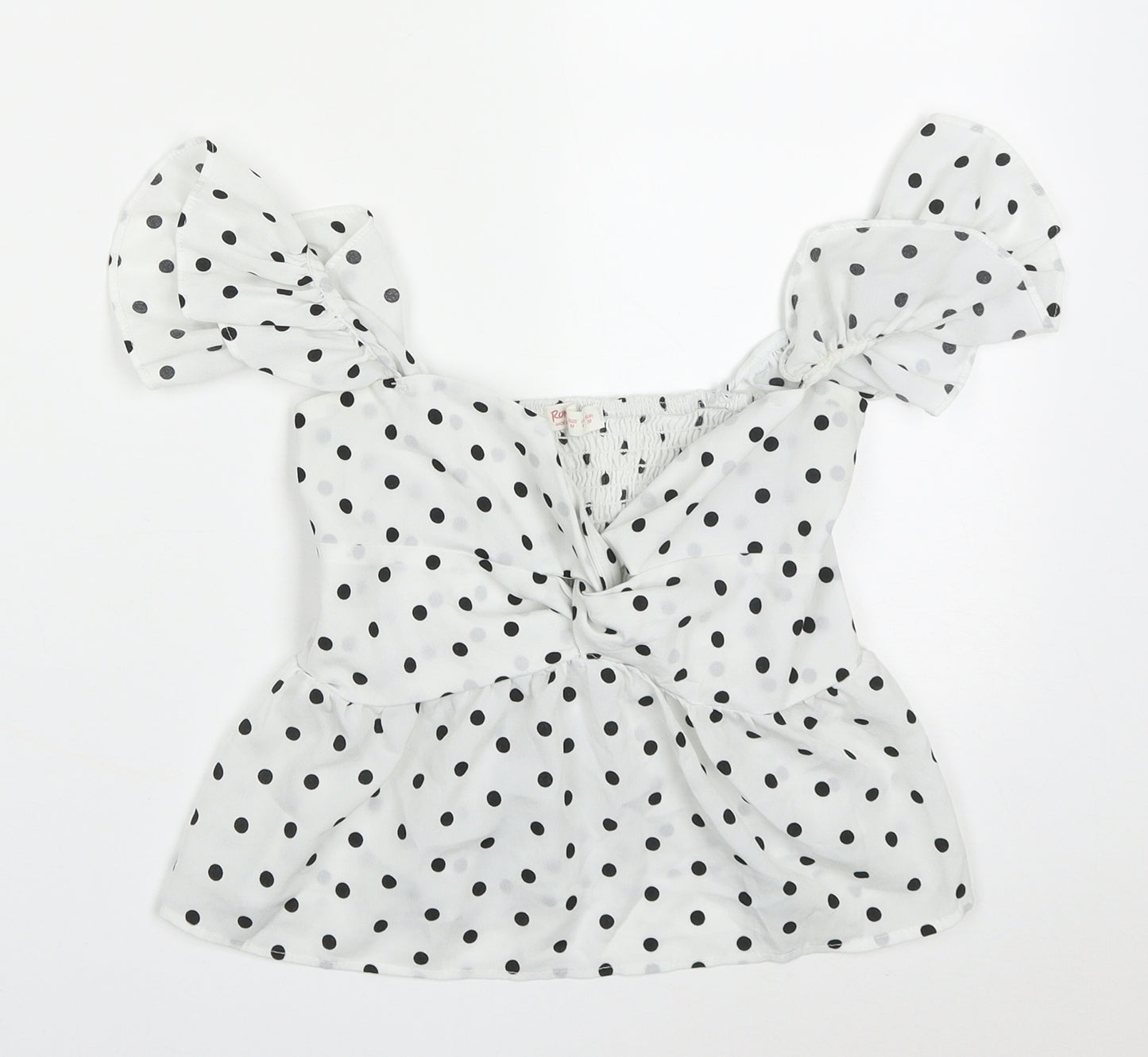 ROMWE Womens White Polka Dot Polyester Cropped Blouse Size M Sweetheart