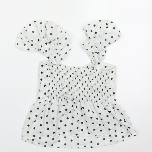 ROMWE Womens White Polka Dot Polyester Cropped Blouse Size M Sweetheart