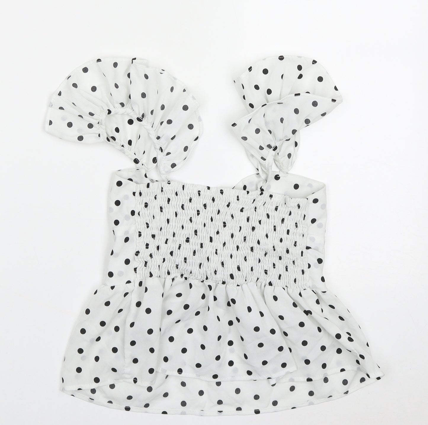 ROMWE Womens White Polka Dot Polyester Cropped Blouse Size M Sweetheart