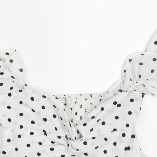 ROMWE Womens White Polka Dot Polyester Cropped Blouse Size M Sweetheart